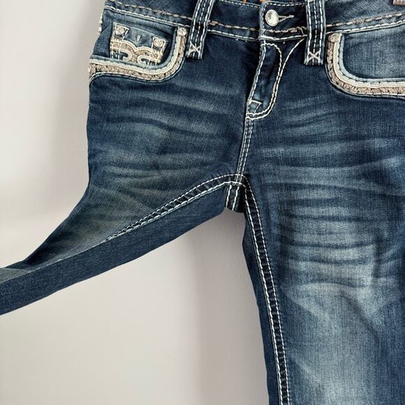 Rock Revival | Womens Yadra Straight Stretch Jean Dark Wash Embellished Denim 26 - Picture 6 of 10